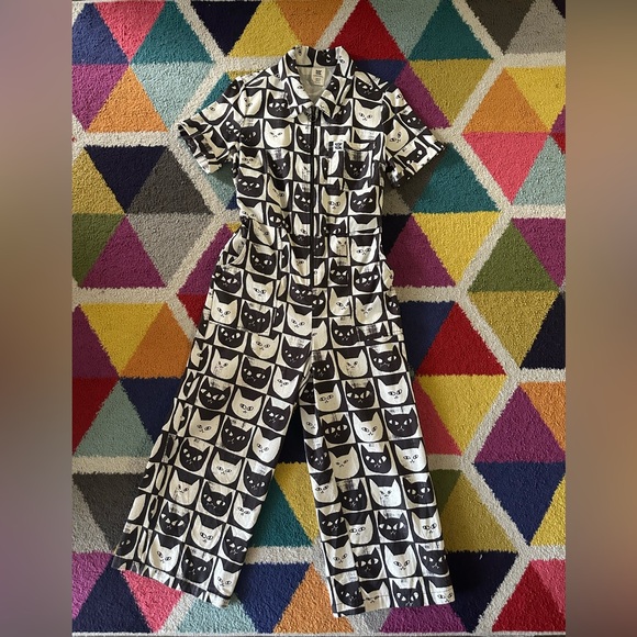 Lucy & Yak Pants - Lucy & Yak Monochrome Cat Pattern Jumpsuit